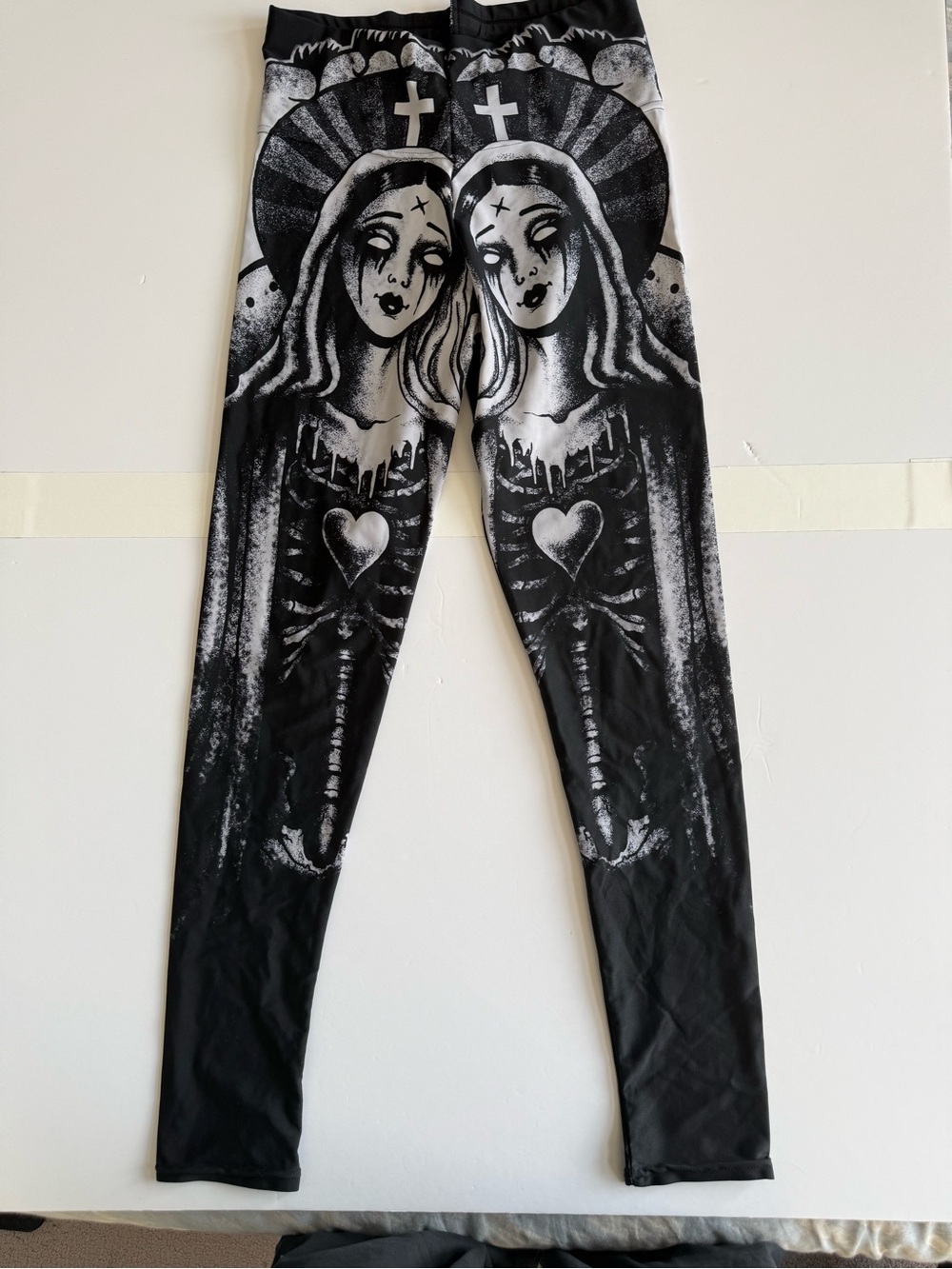 Women's Black Graphic Leggings with Gothic Angel Print Too Fast Brand